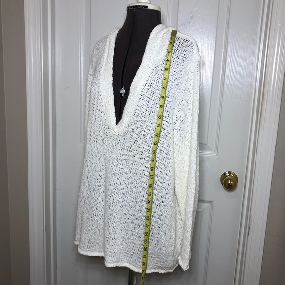 J.Jill Cotton Blend Textured Loose Knit V Neckline Off White Hoodie Sweater XL P - Picture 12 of 14
